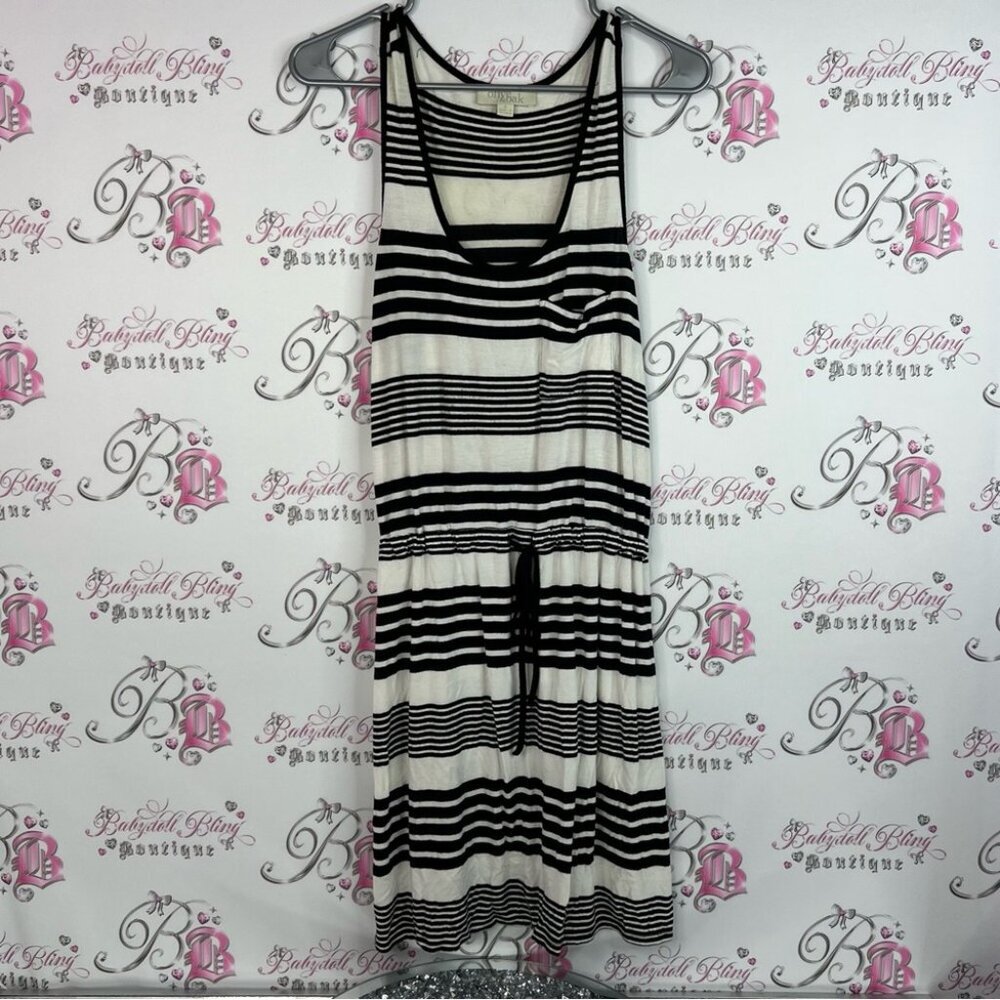 Olive & oak dress tie up belt belted Striped Black and White Sleeveless Dress